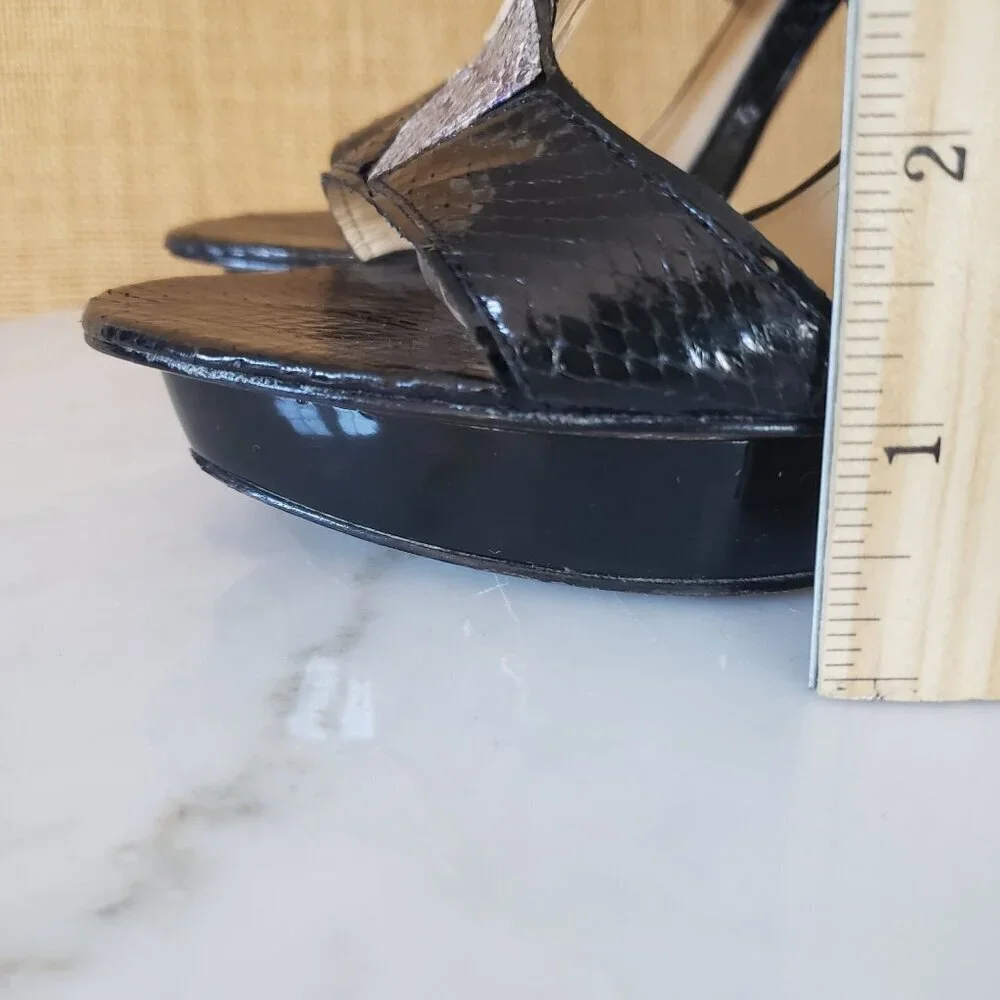Vintage Charles Jourdan Black White Purple Iridescent Snakeskin Stiletto Heels 7